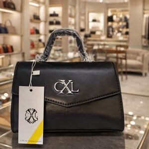 Christian LaCroix Black Leather Top-Handle Bag with crossbody strap